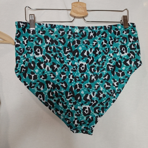 HURLEY Bikini Swimsuit High Waisted Teal Leopard Moderate Coverage 1X Plus New - Picture 8 of 10